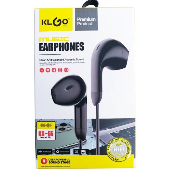 Слушалки за GSM с микрофон KLGO №KS-65 ЧЕРНИ /10 броя в стек/