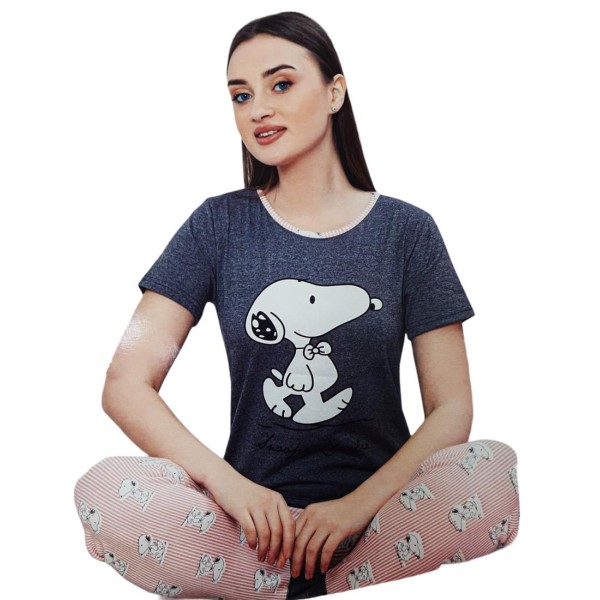 Пижама дамска POLKAN от 2 части къс ръкав с дълъг панталон S-M-L-XL №15666 /4 броя в стек/