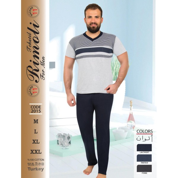 Пижама мъжка Rimoli от 2 части къс ръкав с дълъг панталон M-L-XL-XXL №2015 индиго /4 броя в стек/