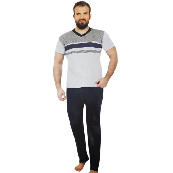 Пижама мъжка Rimoli от 2 части къс ръкав с дълъг панталон M-L-XL-XXL №2015 тъмно синьо /4 броя в стек/