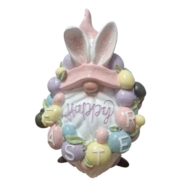 Великденска фигура керамика Гномче Happy Easter 28см на батерии светеща