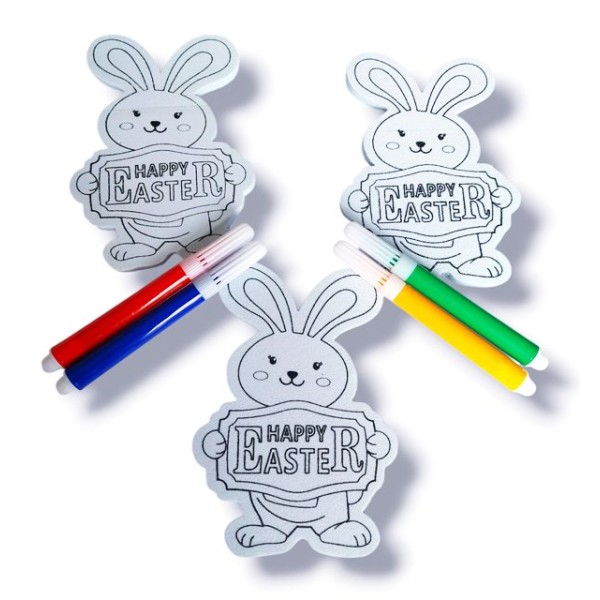 Комплект за оцветяване 3 броя зайчета Happy Easter и флумастри в плик