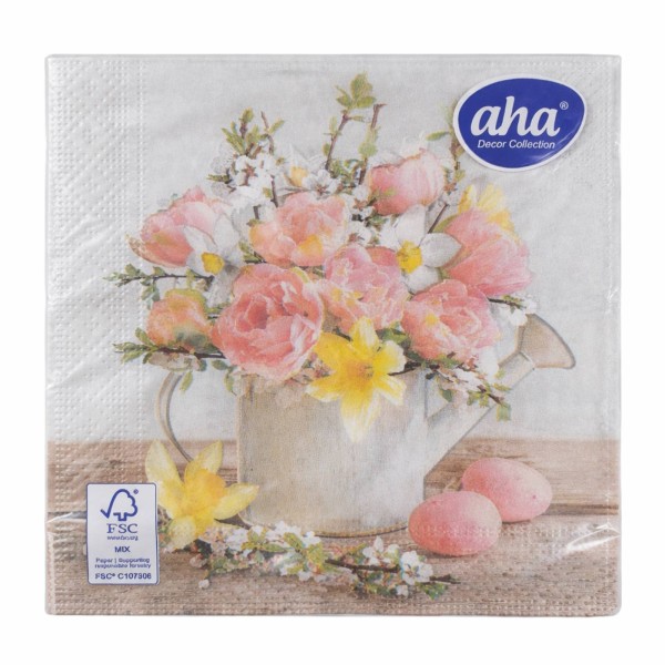 Салфетки великденски Aha 20 броя в плик РОЗОВИ ЯЙЦА И ЦВЕТЯ  №WN-107 /12 плика в кашон/