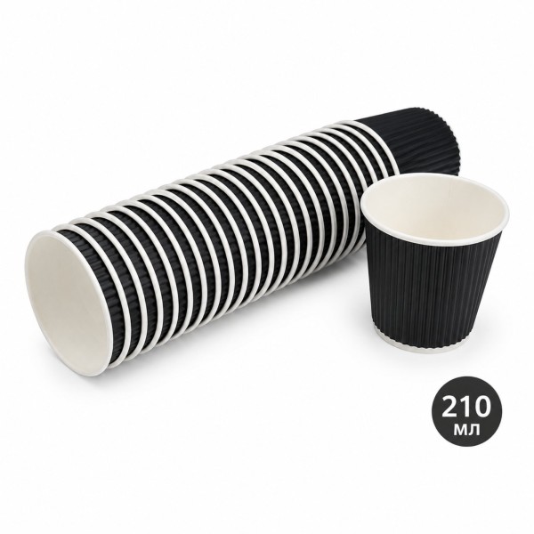 Чаша картонена PREMIUM 7 OZ/210ml черна 25 броя в стек /40 стека в кашон/