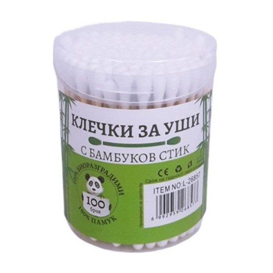 Клечки за уши BAMBOO 100 броя в ПВЦ кръгла кутия /10 кутии в стек/
