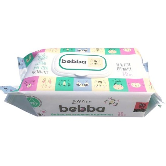 Мокри кърпи Silkline bebba АЛОЕ И ПРЕБИОТИК 80 бр. с капак /12 пакета в кашон/