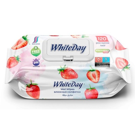 Мокри кърпи White Day с капак 120 броя в пакет ЯГОДА /24 пакета в кашон/