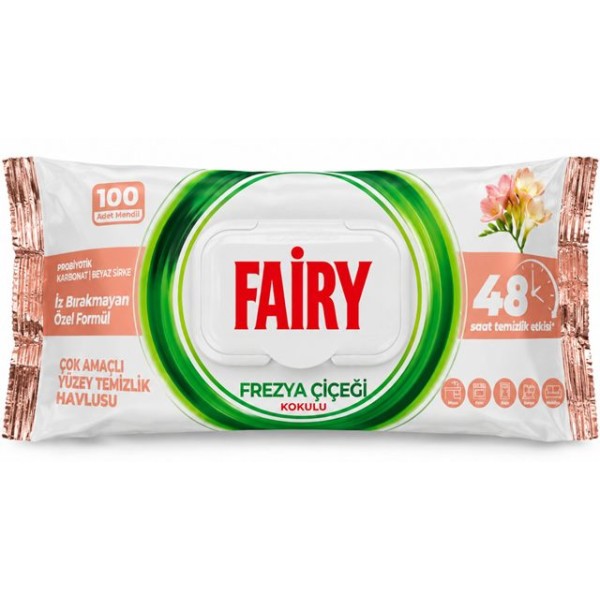 Мокри кърпи за почистване на всякакъв вид повърхности FAIRY 100 броя ФРЕЗИЯ  /12 пакета в кашон/