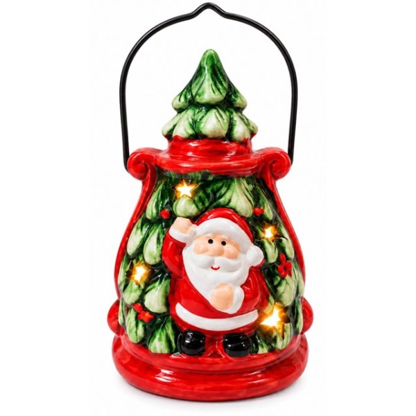 Коледна керамична фигура ФЕНЕР С ЕЛХА 8,5см х8,5см х12,5см LED