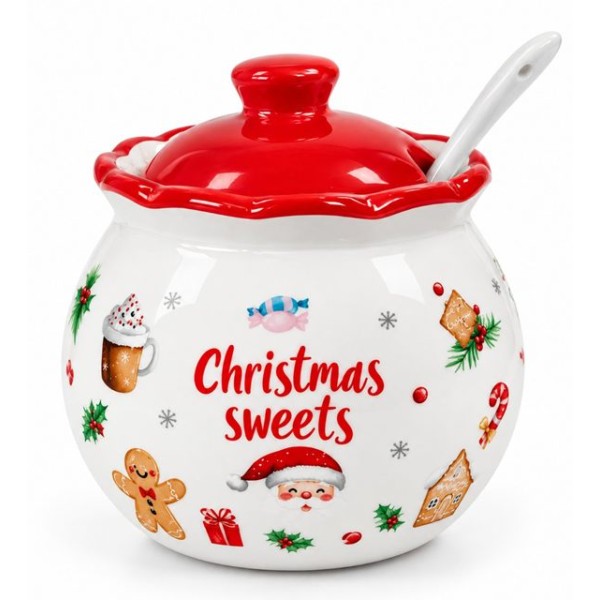 Коледна керамична захарница с лъжичка MERRY CHRISTMAS