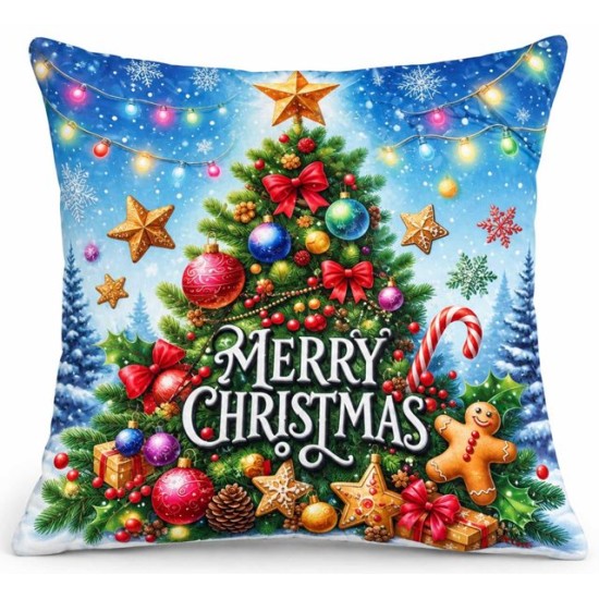 Калъфка за декоративна възглавница MERRY CHRISTMAS ЕЛХИЧКА 45см х45см