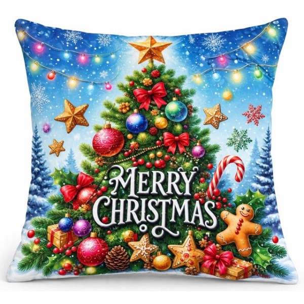 Калъфка за декоративна възглавница MERRY CHRISTMAS ЕЛХИЧКА 45см х45см