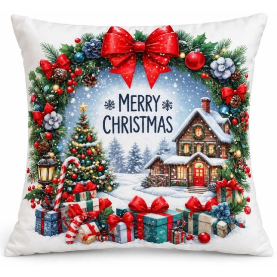 Калъфка за декоративна възглавница MERRY CHRISTMAS ВЕНЕЦ 45см х45см