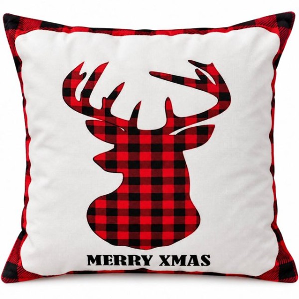 Коледна възглавница 42X42см бяла  с ЕЛЕН MERRY XMAS