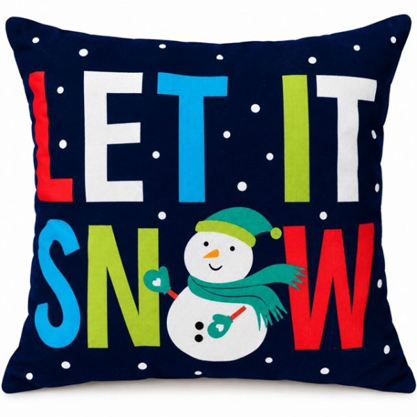 Коледна възглавница 42X42см тъмносиня LET IT SNOW