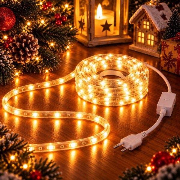 Коледен стветещ LED маркуч 10м ТОПЛА СВЕТЛИНА