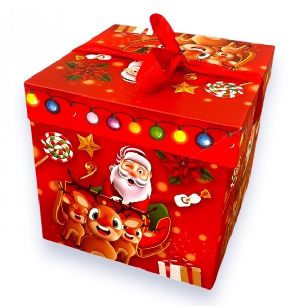 Коледна сгъваема кутия ДЯДО КОЛЕДА 22x22x22 см №7015 /12 броя в стек/