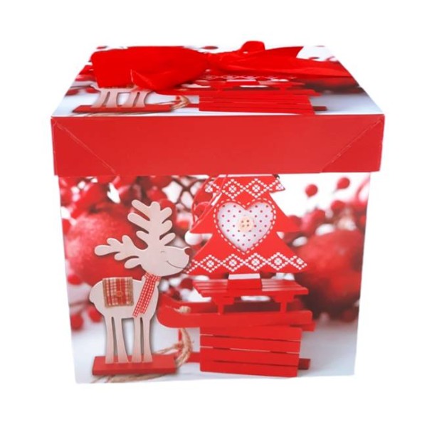 Коледна сгъваема кутия ДЯДО КОЛЕДА 22x22x22 см №7016 /12 броя в стек/