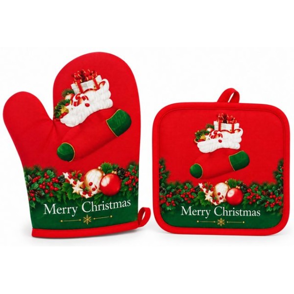 Коледна ръкохватка с ръкавица MERRY CHRISTMAS с ботуш