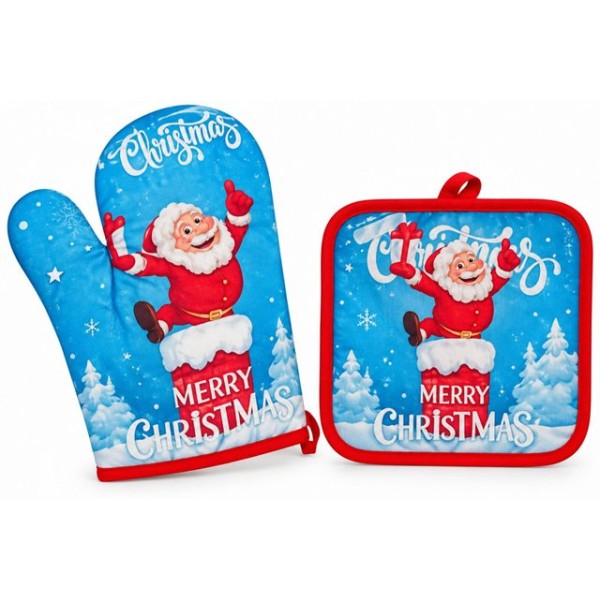 Коледна ръкохватка с ръкавица MERRY CHRISTMAS ДЯДО КОЛЕДА синя