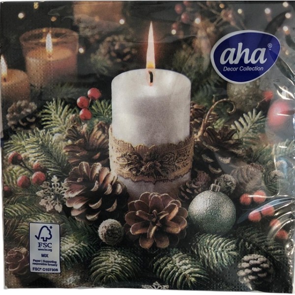Салфетки Aha 20 броя в плик 33x33см БЯЛА СВЕЩ №142  /12 плика в кашон/
