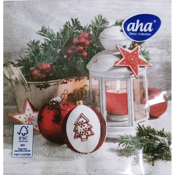 Салфетки Aha 20 броя в плик 33x33см КОЛЕДЕН ФЕНЕР №127  /12 плика в кашон/