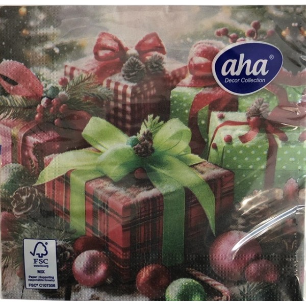 Салфетки Aha 20 броя в плик 33x33см КОЛЕДНИ ПОДАРЪЦИ №141  /12 плика в кашон/