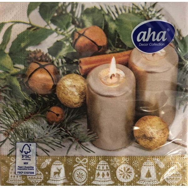 Салфетки Aha 20 броя в плик 33x33см ЗЛАТНИ СВЕЩИ №102  /12 плика в кашон/