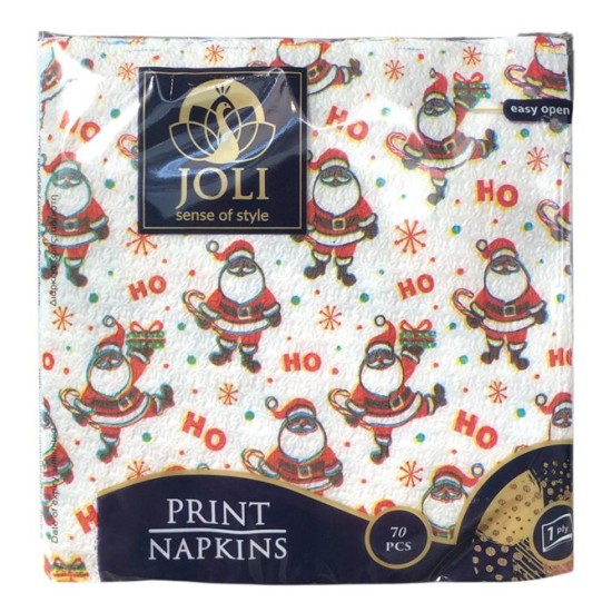 Салфетки JOLI PRINT 70 броя в плик 33x33см ДЯДО КОЛЕДА  /14 плика в чувал/