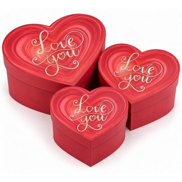 Кутия за подарък 3 броя в комплект LOVE YOU ЧЕРВЕНА 20см х 22,2см х 9см/18см х20,3см х8см/16см х18,3см х7см