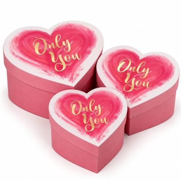 Кутия за подарък 3 броя в комплект ONLY YOU РОЗОВА 20см х 22,2см х 9см/18см х20,3см х8см/16см х18,3см х7см