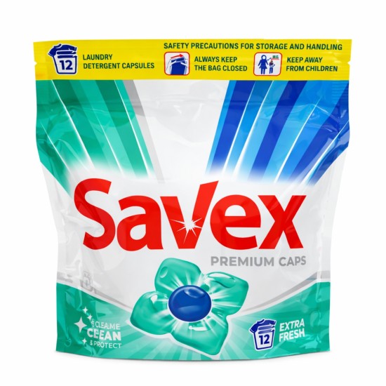 Капсули за пране SAVEX 12 броя в плик EXTRA FRESH