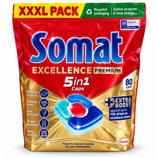 Таблетки за съдомиялна машина SOMAT 5 in 1 exellent 80 броя в плик R