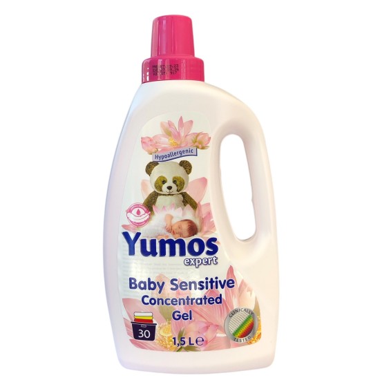 Течен перилен препарат Yumos expert 1.5л/30 пранета концентрат BABY SENSITIVE БЯЛ /10 броя в кашон/