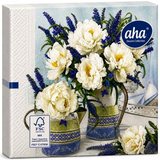 Салфетки Aha 20 броя в плик 33x33см ВАЗИ С ЦВЕТЯ KW-119 /12 плика в кашон/