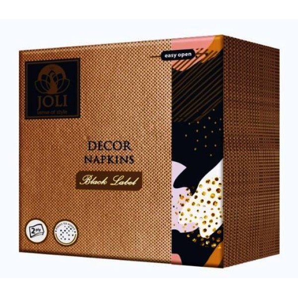 Салфетки JOLI BLACK LABEL 30 броя в плик 33x33см ТЪМНОКАФЯВИ /14 плика в кашон/