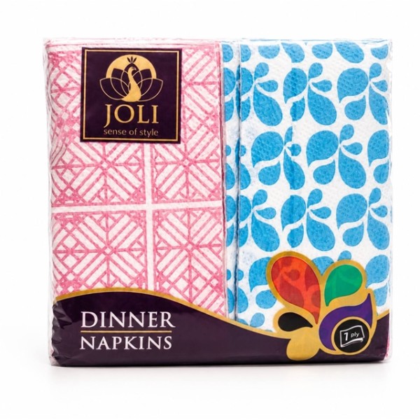 Салфетки JOLI DINNER 60 броя в плик 33x33см ЦИКЛАМА/СИНЬО  /18 плика в чувал/