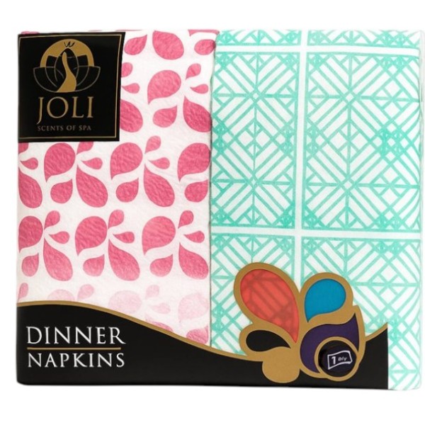 Салфетки JOLI DINNER 60 броя в плик 33x33см ЦИКЛАМА/ЗЕЛЕНО  /18 плика в чувал/