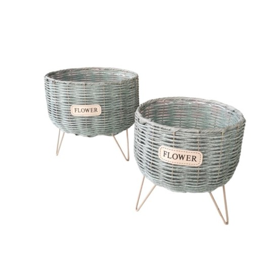 Кашпа 2 броя в комплект FLOWERS СИНЯ с метални крачета/19х20см 22х24см/