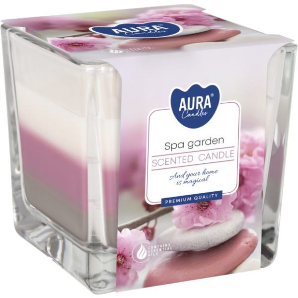 Свещ ароматизирана в квадратна чаша трицветна SPA GARDEN snk80-254 /6 броя в кашон/