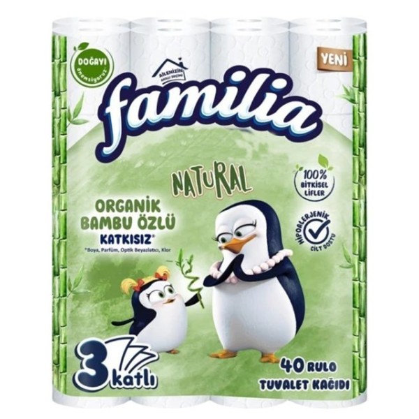 Тоалетна хартия Familia natural 40 рола 3 пластова /3 пакета в чувал/