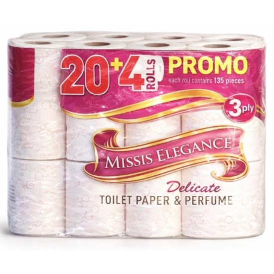 Тоалетна хартия "Missis Elegance" трипластова розова 24ка