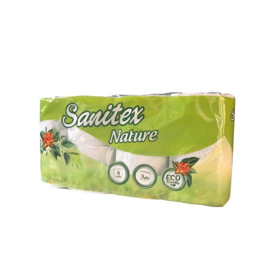 Тоалетна хартия "Sanitex" 8ца трипластова Nature /3 пакета в чувал/