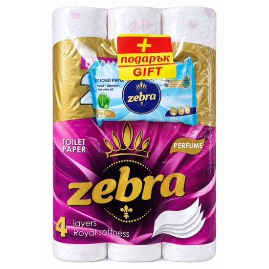 Тоалетна хартия ZEBRA 24+6 PERFUME 4 пластова + подарък