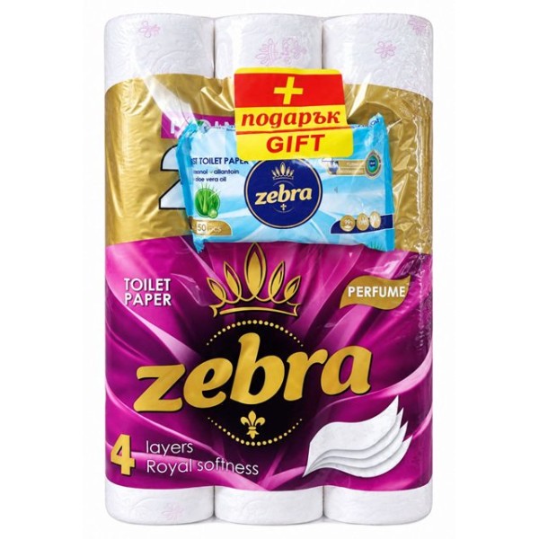 Тоалетна хартия ZEBRA 24+6 PERFUME 4 пластова + подарък